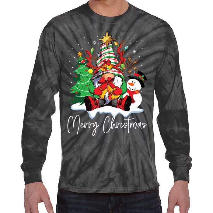 Merry Christmas Gnome Plaid Family Christmas Tie-Dye Long Sleeve Shirt