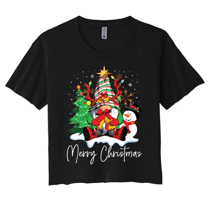 Merry Christmas Gnome Plaid Family Christmas Women's Crop Top Tee