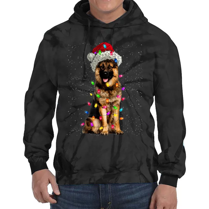 Merry Christmas German Shepherd Santa Hat Lights Xmas Tie Dye Hoodie