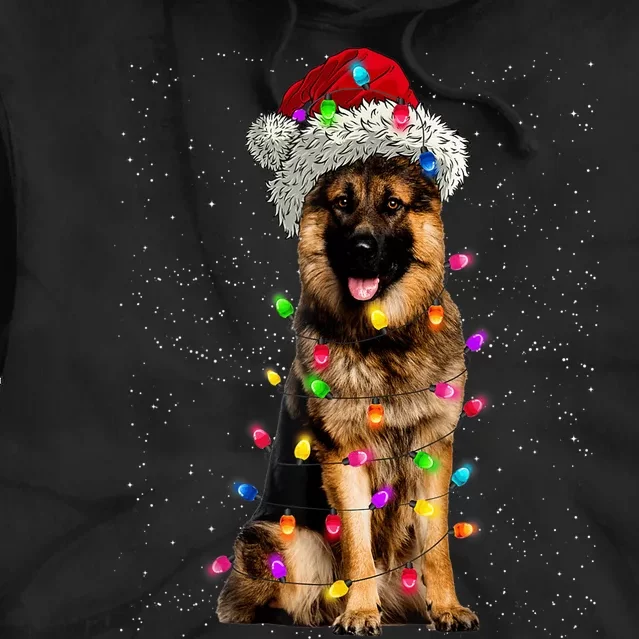 Merry Christmas German Shepherd Santa Hat Lights Xmas Tie Dye Hoodie