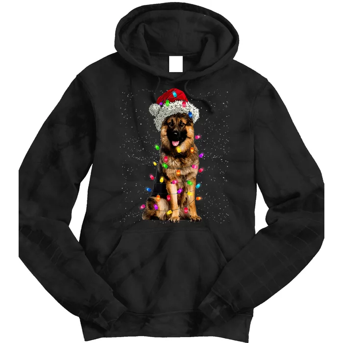 Merry Christmas German Shepherd Santa Hat Lights Xmas Tie Dye Hoodie