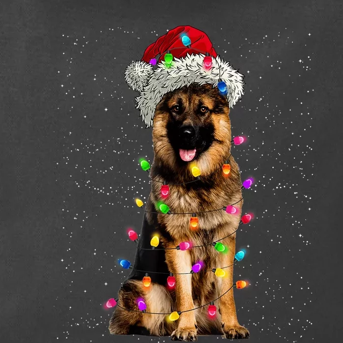 Merry Christmas German Shepherd Santa Hat Lights Xmas Zip Tote Bag