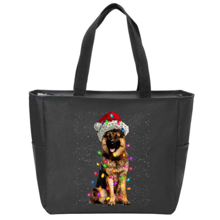 Merry Christmas German Shepherd Santa Hat Lights Xmas Zip Tote Bag