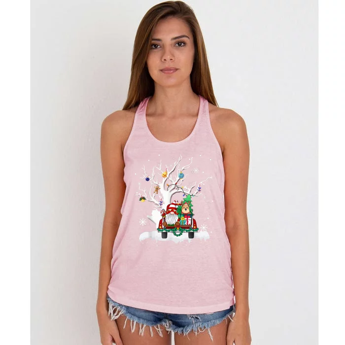 Merry Christmas Gnome With A Holiday Truck And Tree Gift Women's Knotted Racerback Tank