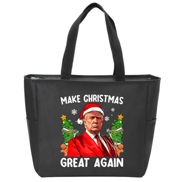 Make Christmas Great Again Funny Santa Trump 2024 Xmas Zip Tote Bag