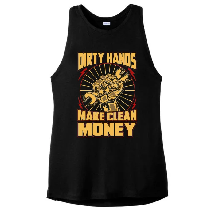 Mechanic Car Guy Dirty Hands Make Clean Money Ladies Tri-Blend Wicking Tank