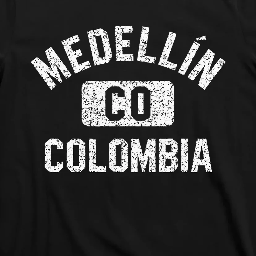 Medellin Colombia Gym Style Distressed White Print T-Shirt