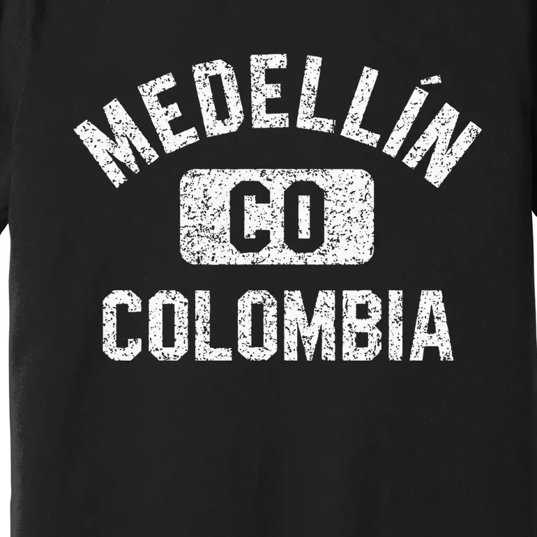 Medellin Colombia Gym Style Distressed White Print Premium T-Shirt