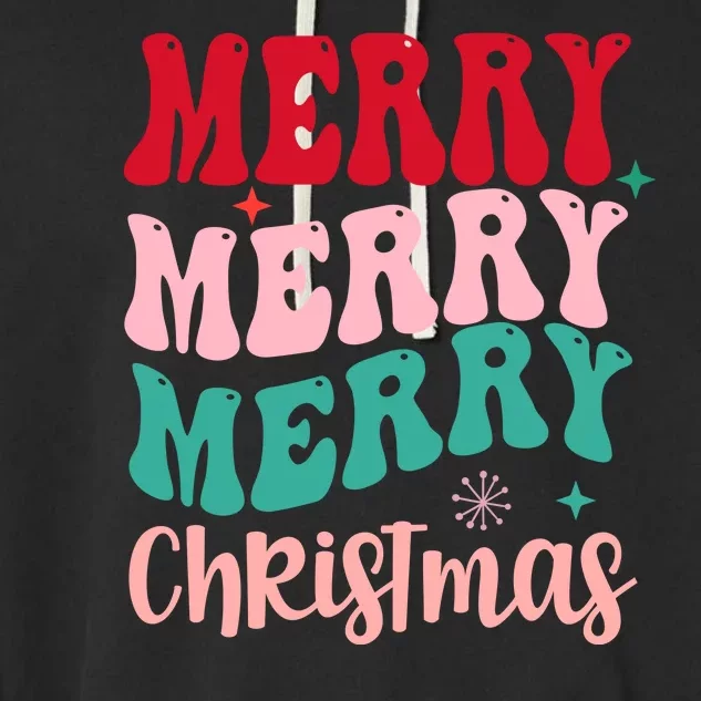 Merry Christmas Groovy Holiday Festive Garment-Dyed Fleece Hoodie