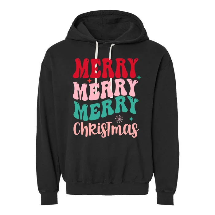 Merry Christmas Groovy Holiday Festive Garment-Dyed Fleece Hoodie