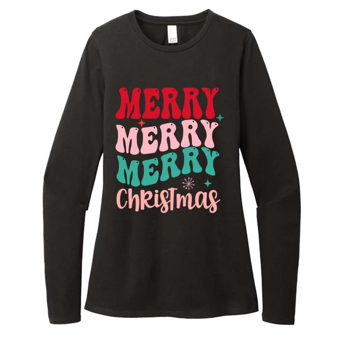 Merry Christmas Groovy Holiday Festive Womens CVC Long Sleeve Shirt