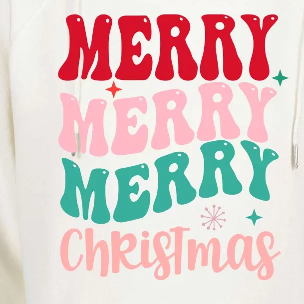 Merry Christmas Groovy Holiday Festive Womens Funnel Neck Pullover Hood