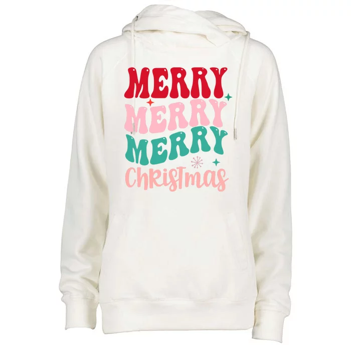 Merry Christmas Groovy Holiday Festive Womens Funnel Neck Pullover Hood