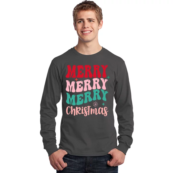 Merry Christmas Groovy Holiday Festive Long Sleeve Shirt