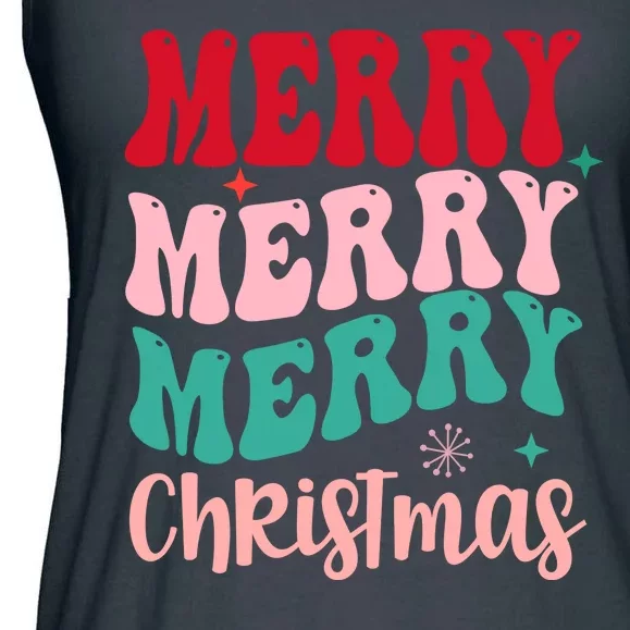 Merry Christmas Groovy Holiday Festive Ladies Essential Flowy Tank