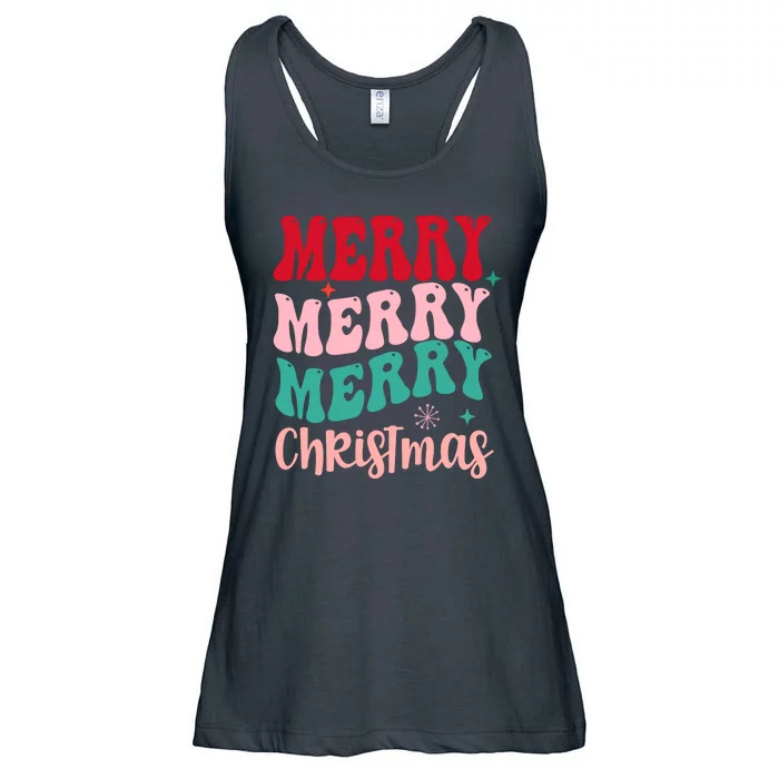 Merry Christmas Groovy Holiday Festive Ladies Essential Flowy Tank