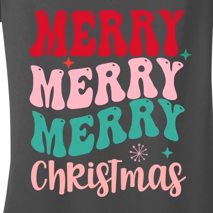 Merry Christmas Groovy Holiday Festive Women's V-Neck T-Shirt