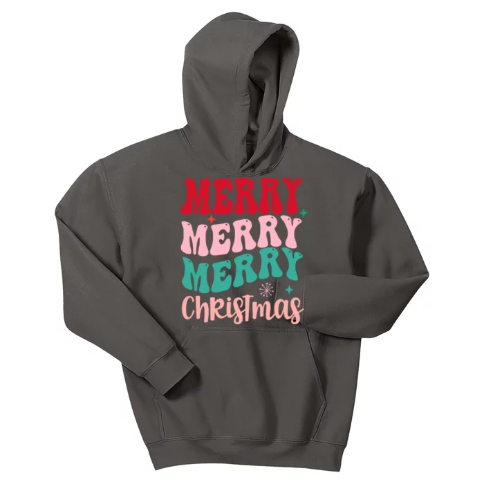 Merry Christmas Groovy Holiday Festive Kids Hoodie