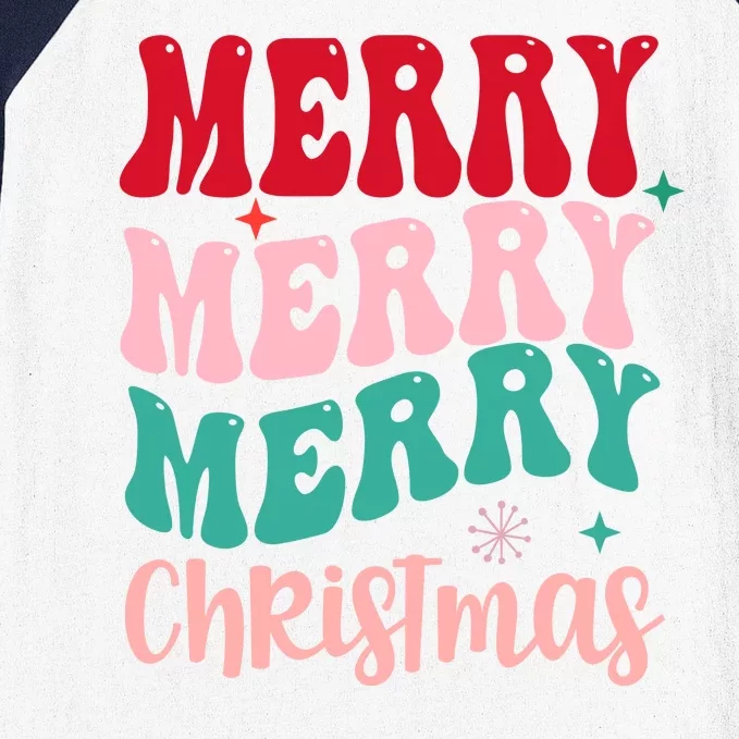 Merry Christmas Groovy Holiday Festive Baseball Sleeve Shirt