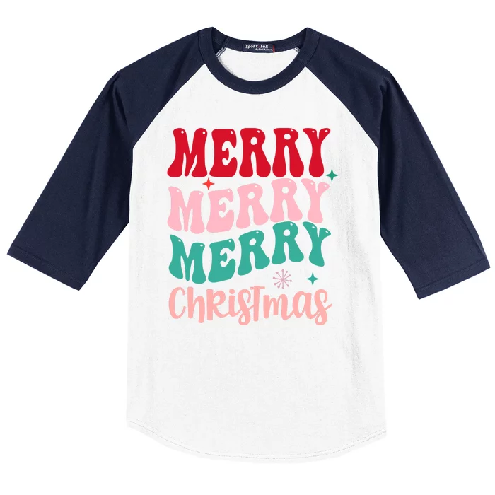 Merry Christmas Groovy Holiday Festive Baseball Sleeve Shirt