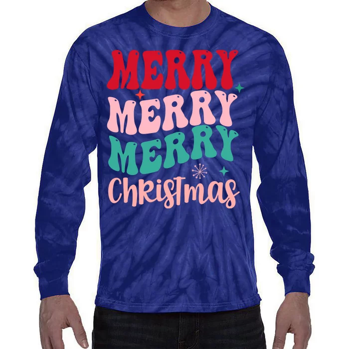 Merry Christmas Groovy Holiday Festive Tie-Dye Long Sleeve Shirt