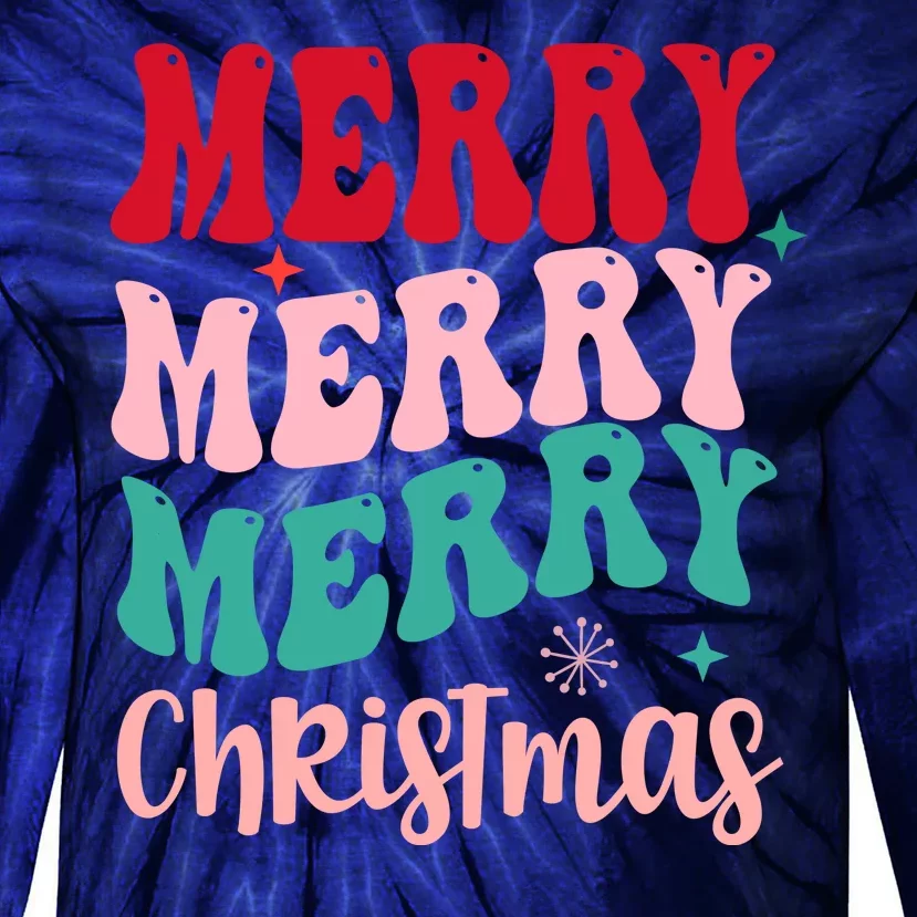 Merry Christmas Groovy Holiday Festive Tie-Dye Long Sleeve Shirt