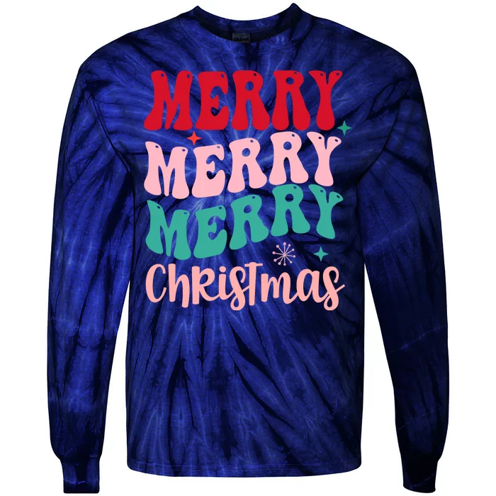 Merry Christmas Groovy Holiday Festive Tie-Dye Long Sleeve Shirt