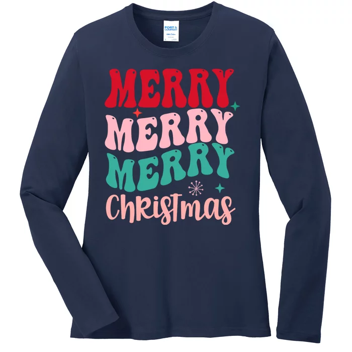 Merry Christmas Groovy Holiday Festive Ladies Long Sleeve Shirt