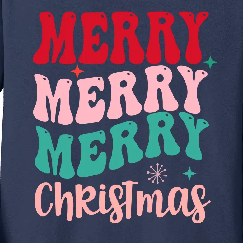 Merry Christmas Groovy Holiday Festive Kids Long Sleeve Shirt