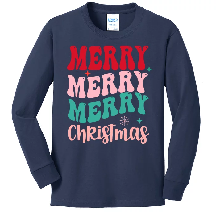 Merry Christmas Groovy Holiday Festive Kids Long Sleeve Shirt