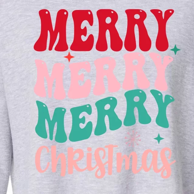 Merry Christmas Groovy Holiday Festive Cropped Pullover Crew