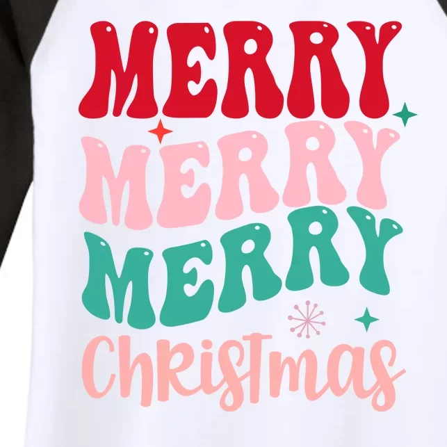 Merry Christmas Groovy Holiday Festive Women's Tri-Blend 3/4-Sleeve Raglan Shirt