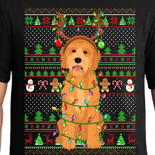 Merry Christmas Golden Doodle Dog Reindeer Xmas Lights Ugly Gift Pajama Set