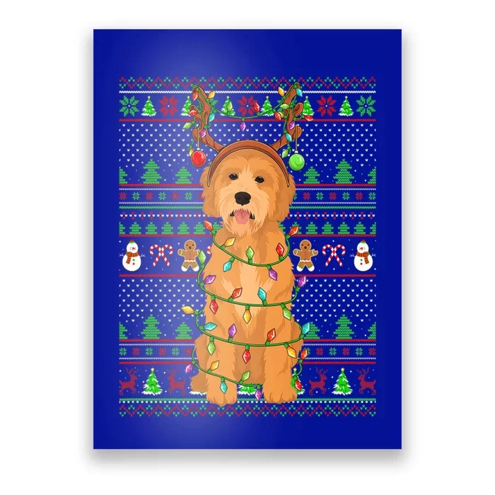 Merry Christmas Golden Doodle Dog Reindeer Xmas Lights Ugly Gift Poster