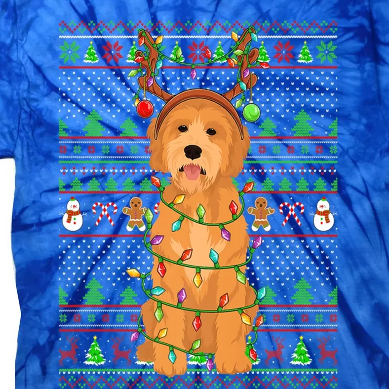 Merry Christmas Golden Doodle Dog Reindeer Xmas Lights Ugly Gift Tie-Dye T-Shirt