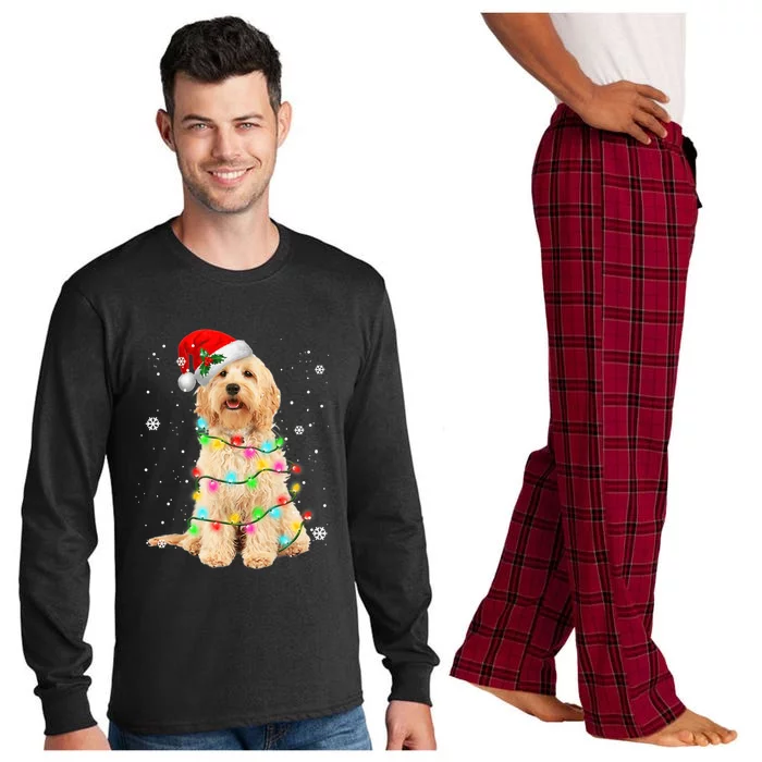 Merry Christmas Golden Doodle Dog Santa Hat Xmas Tree Lights Cute Gift Long Sleeve Pajama Set