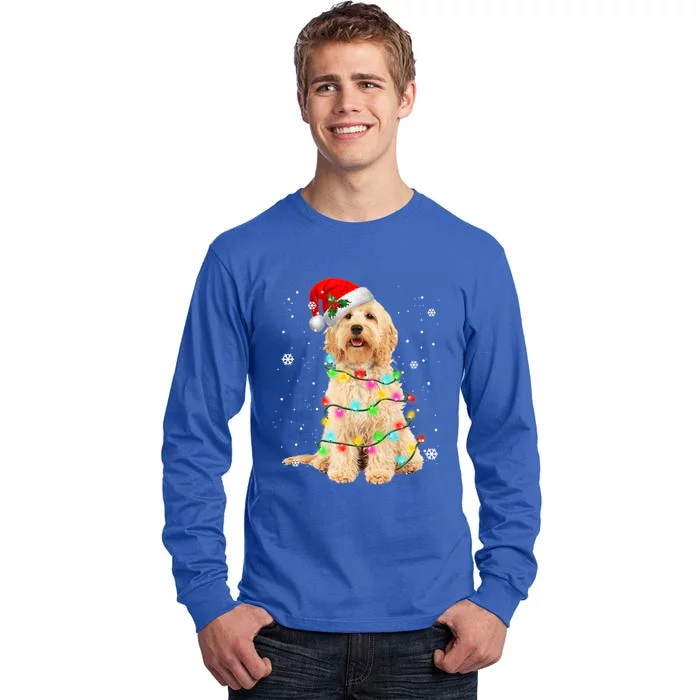 Merry Christmas Golden Doodle Dog Santa Hat Xmas Tree Lights Cute Gift Tall Long Sleeve T-Shirt