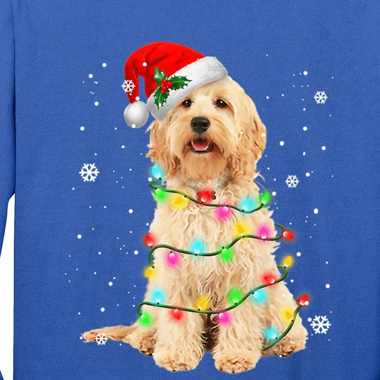 Merry Christmas Golden Doodle Dog Santa Hat Xmas Tree Lights Cute Gift Tall Long Sleeve T-Shirt