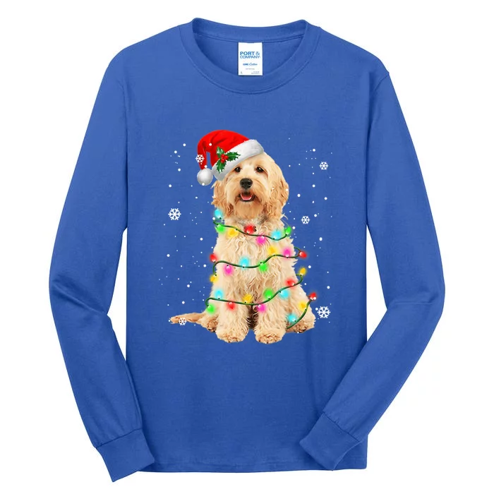 Merry Christmas Golden Doodle Dog Santa Hat Xmas Tree Lights Cute Gift Tall Long Sleeve T-Shirt