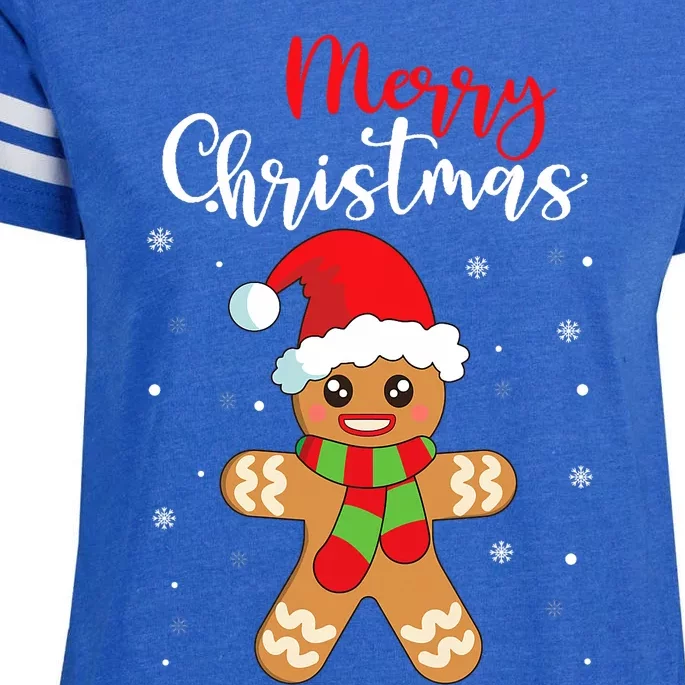 Merry Christmas Gingerbread Man Enza Ladies Jersey Football T-Shirt