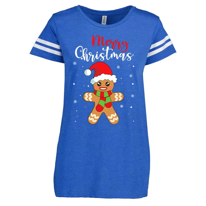 Merry Christmas Gingerbread Man Enza Ladies Jersey Football T-Shirt