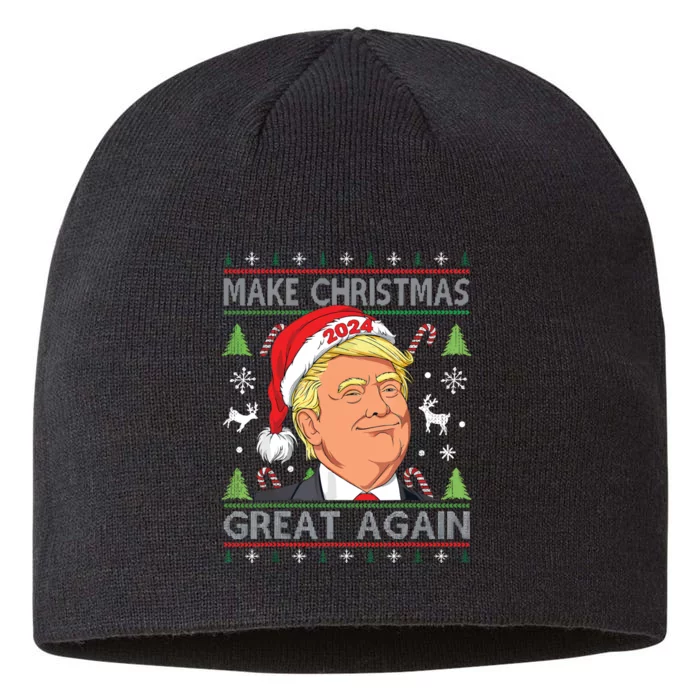 Make Christmas Great Again Ugly Funny Trump 2024 8 1/2in Sustainable Knit Beanie