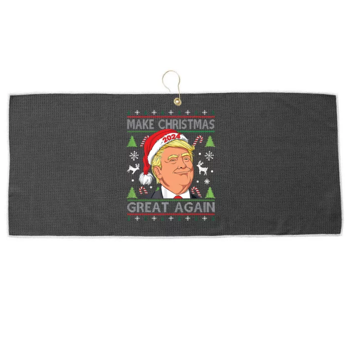 Make Christmas Great Again Ugly Funny Trump 2024 Large Microfiber Waffle Golf Towel