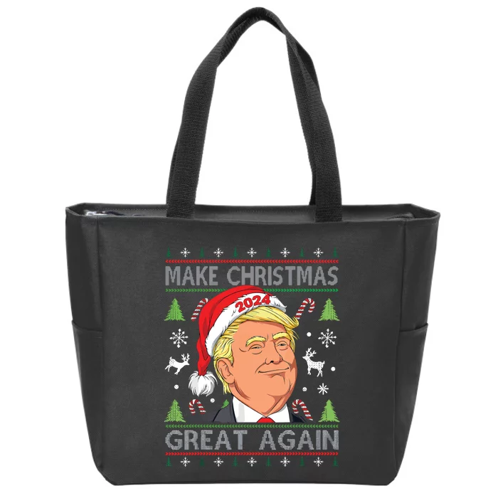 Make Christmas Great Again Ugly Funny Trump 2024 Zip Tote Bag