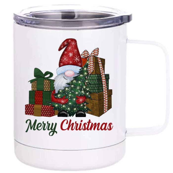 Merry Christmas Gnome Festive Holiday Gift Front & Back 12oz Stainless Steel Tumbler Cup