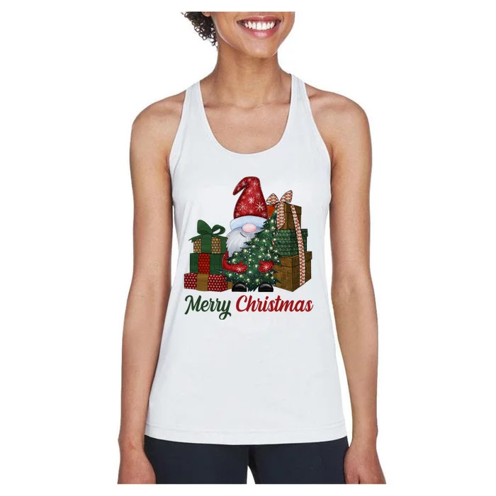 Merry Christmas Gnome Festive Holiday Gift Women's Racerback Tank