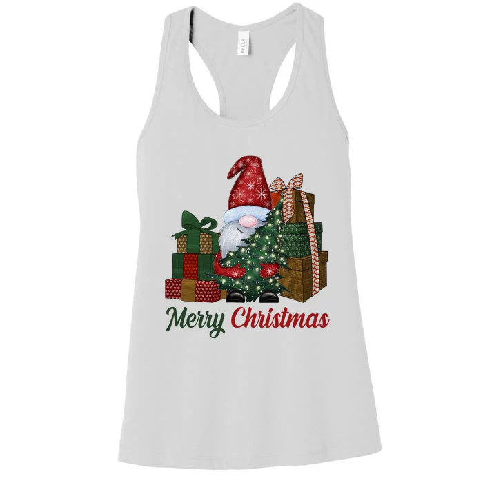 Merry Christmas Gnome Festive Holiday Gift Women's Racerback Tank