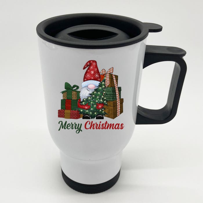 Merry Christmas Gnome Festive Holiday Gift Front & Back Stainless Steel Travel Mug