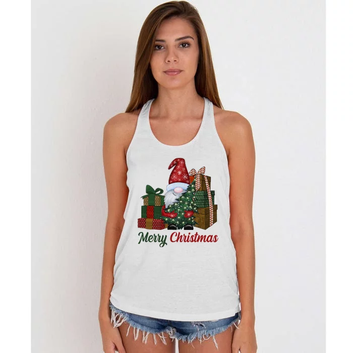 Merry Christmas Gnome Festive Holiday Gift Women's Knotted Racerback Tank