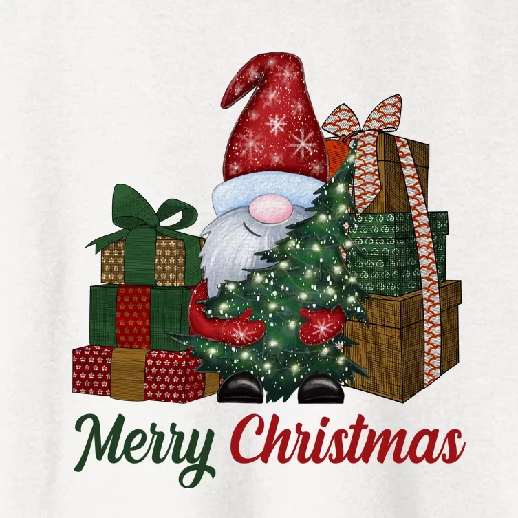 Merry Christmas Gnome Festive Holiday Gift Women's Crop Top Tee